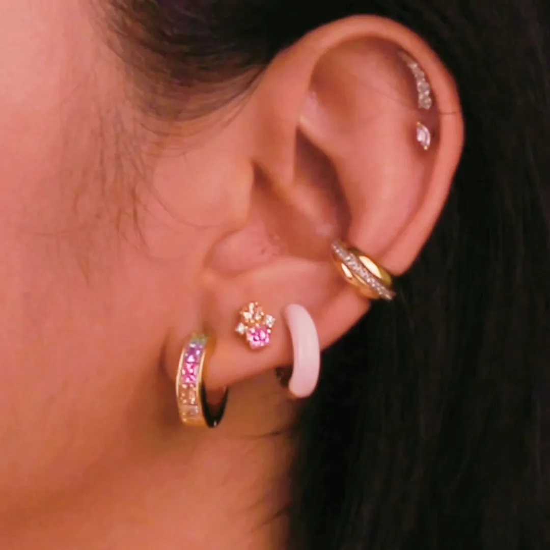 Rainbow Gem Gold 10mm Huggie Earrings