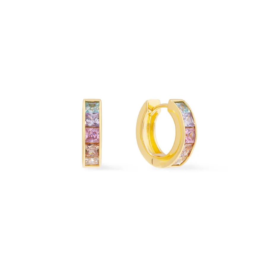Rainbow Gem Gold 10mm Huggie Earrings