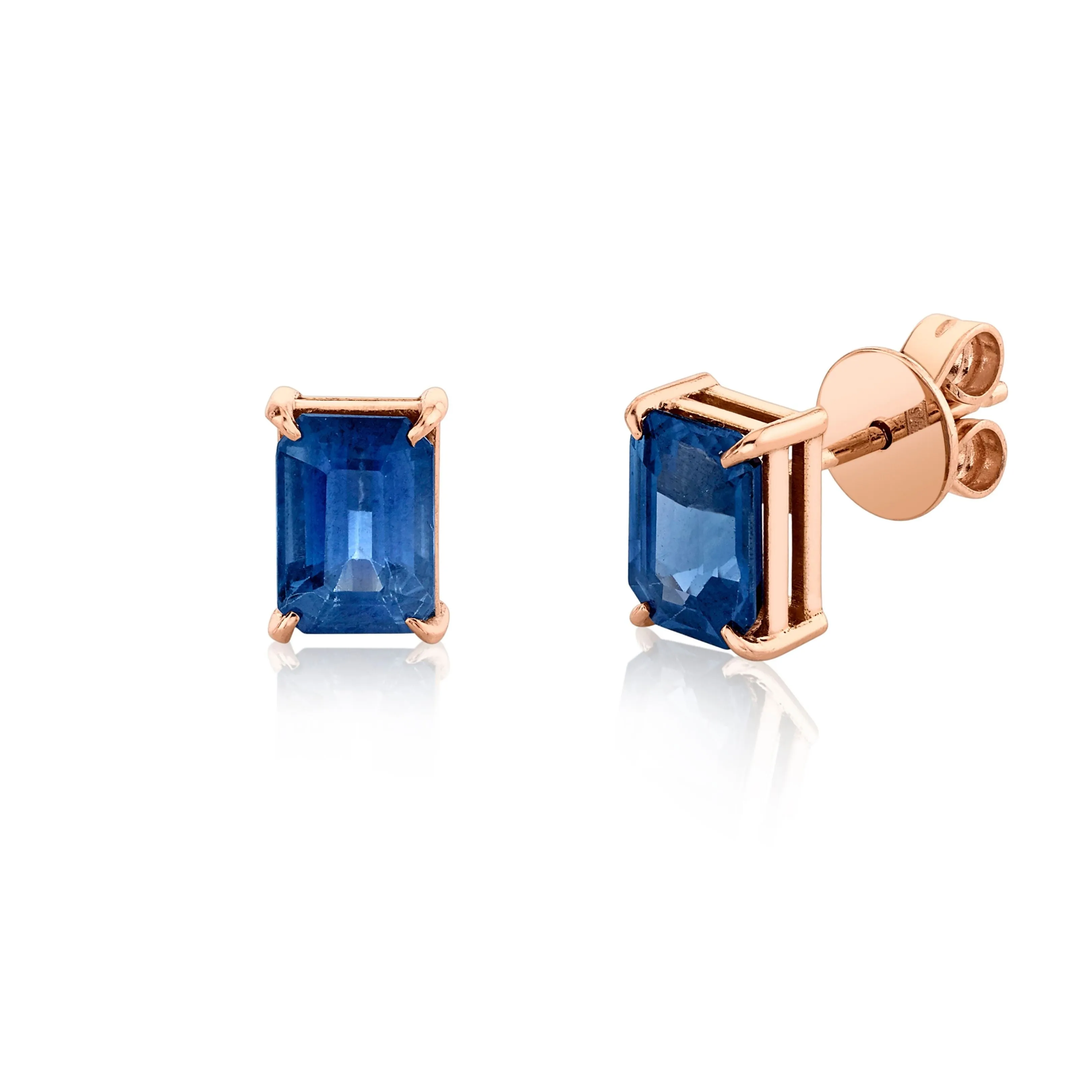 READY TO SHIP BLUE SAPPHIRE EMERALD CUT STUDS