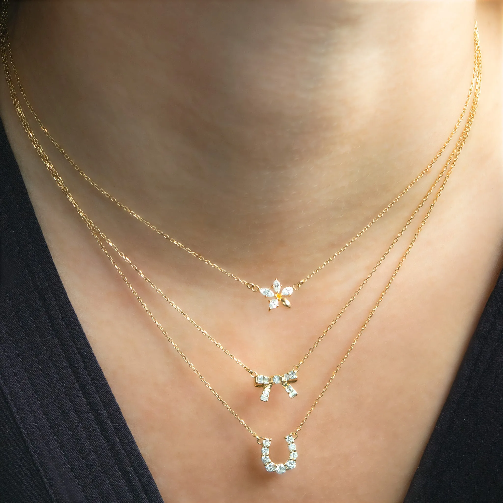 Reclaimed 18K Yellow Gold and Marquis Diamond Star Necklace
