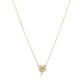Reclaimed 18K Yellow Gold and Round and Baguette Diamond Clover Necklace