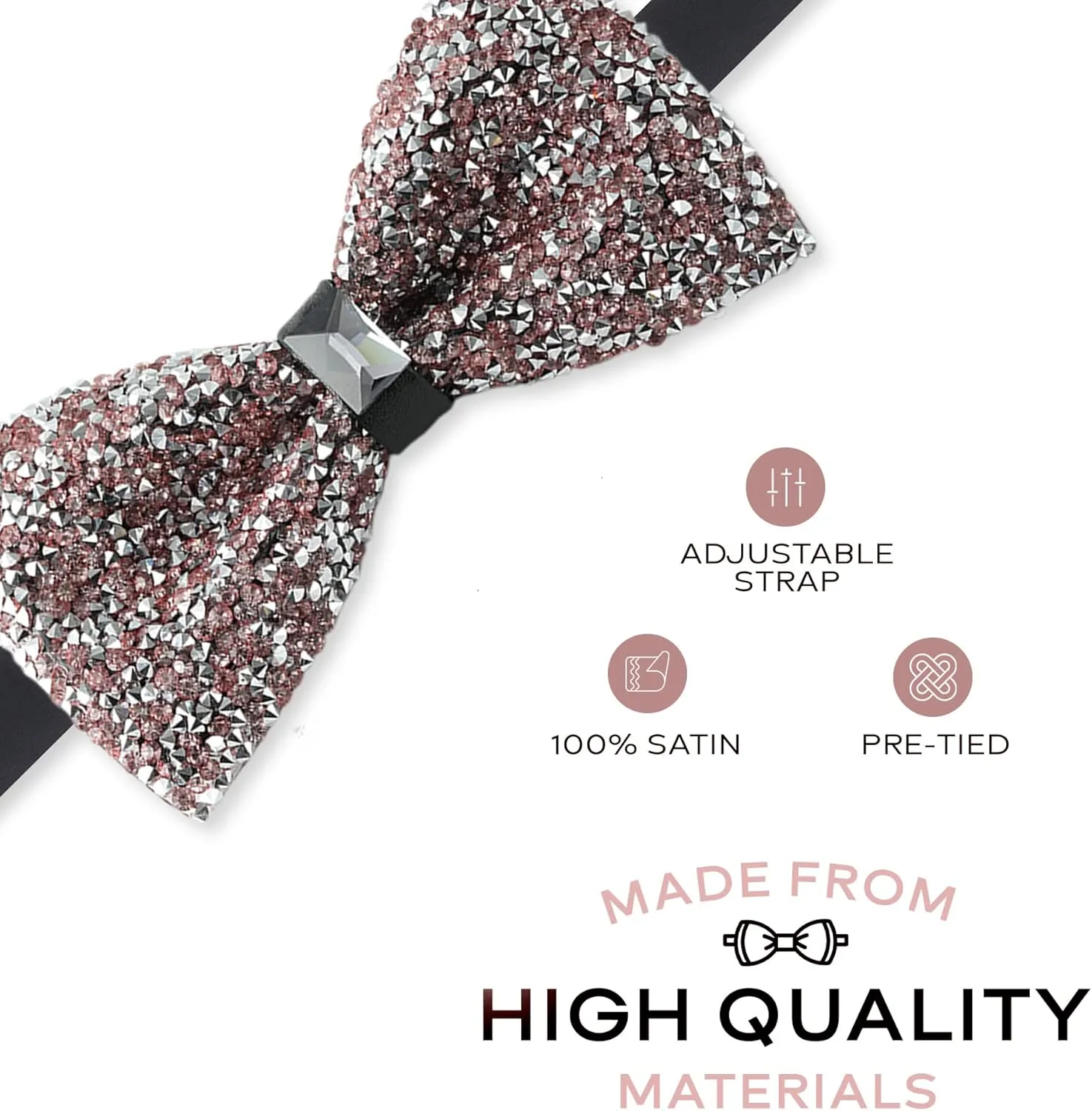 Rhinestone Bow Ties for Men - Pre Tied Sequin Bowties Men with Adjustable Length, Jewel Bow Tie