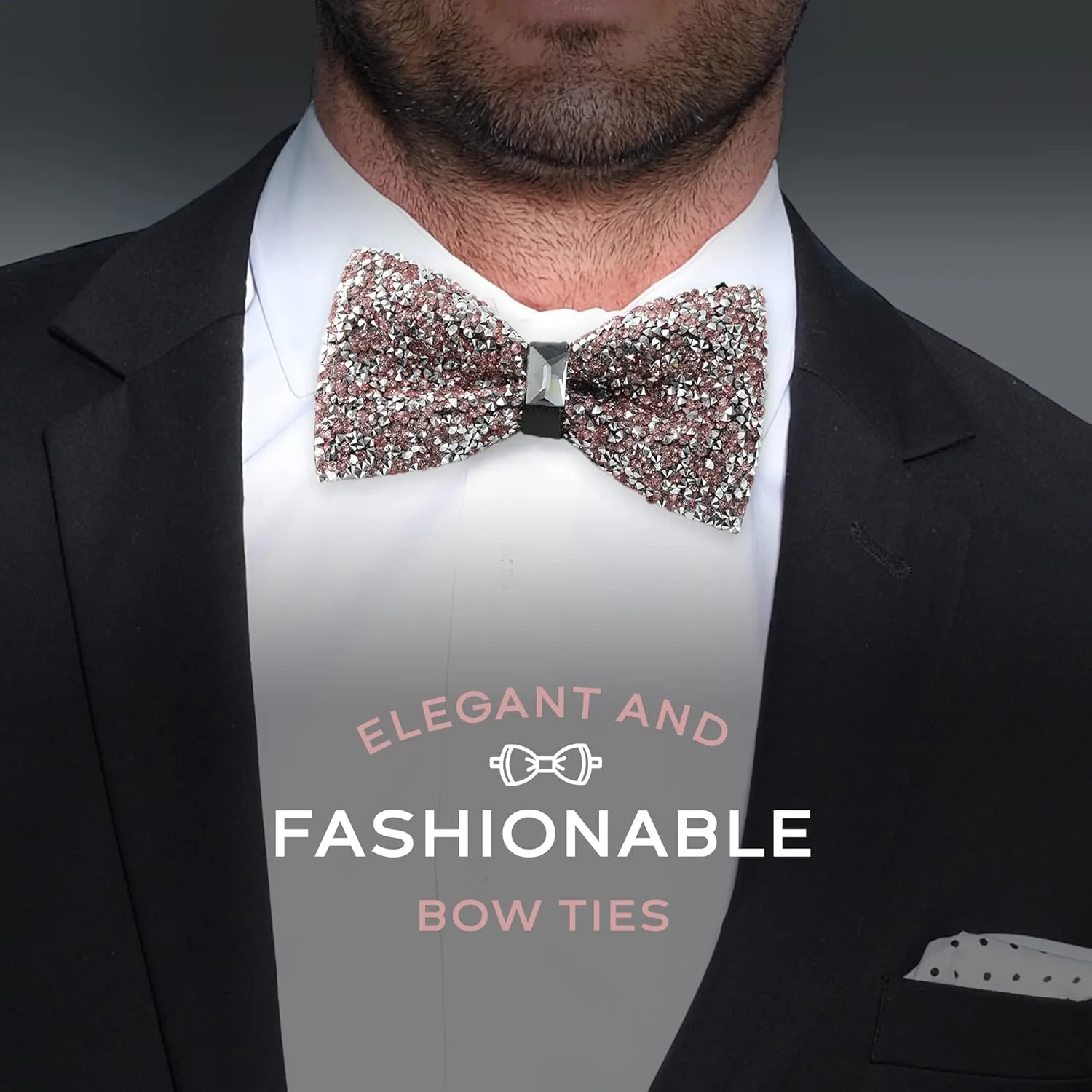Rhinestone Bow Ties for Men - Pre Tied Sequin Bowties Men with Adjustable Length, Jewel Bow Tie