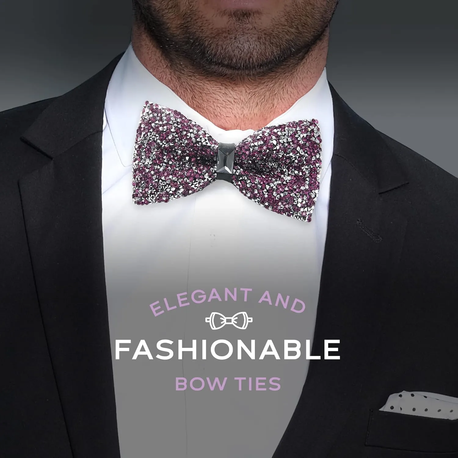 Rhinestone Bow Ties for Men - Pre Tied Sequin Bowties Men with Adjustable Length, Jewel Bow Tie