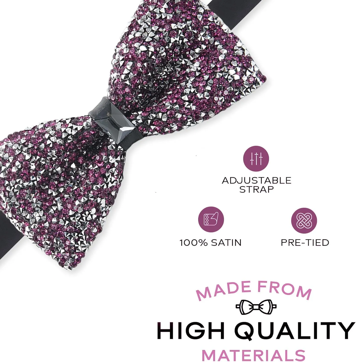 Rhinestone Bow Ties for Men - Pre Tied Sequin Bowties Men with Adjustable Length, Jewel Bow Tie
