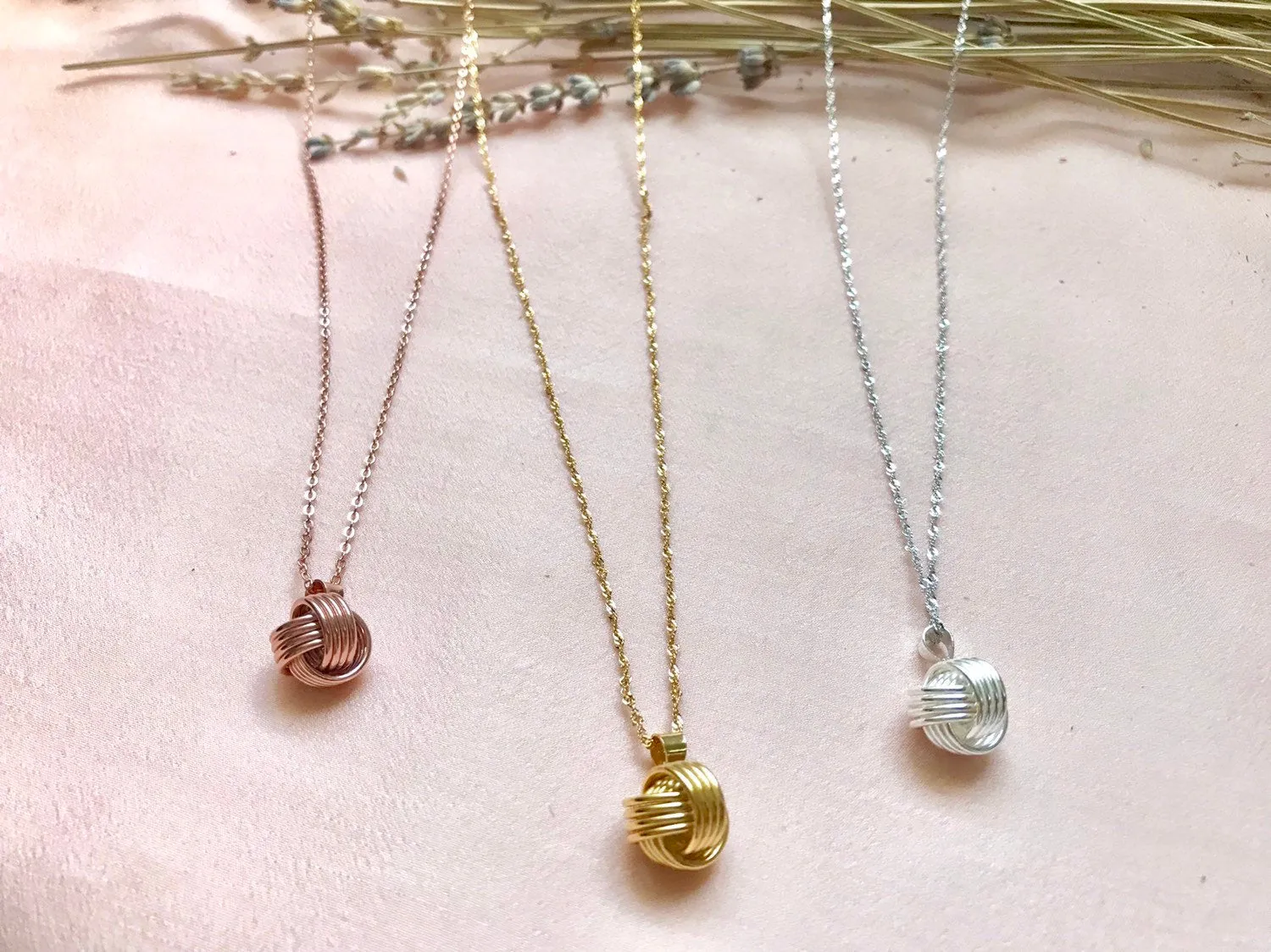 Sale! Sterling Silver knot necklace, wire ball necklace, love knot necklace, bridesmaid jewelry, yarn ball necklace,Bridesmaid gift, Gold kn
