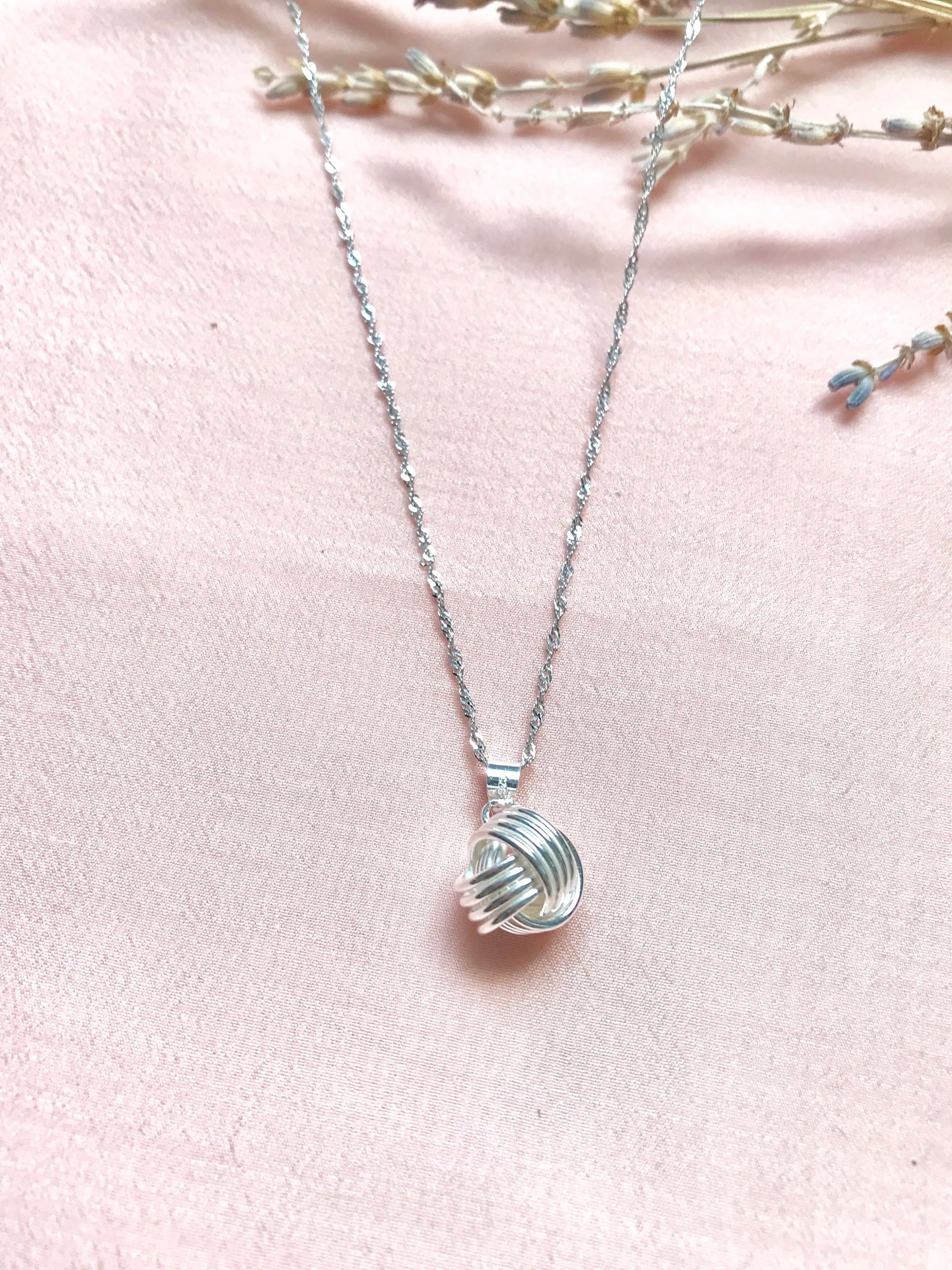 Sale! Sterling Silver knot necklace, wire ball necklace, love knot necklace, bridesmaid jewelry, yarn ball necklace,Bridesmaid gift, Gold kn