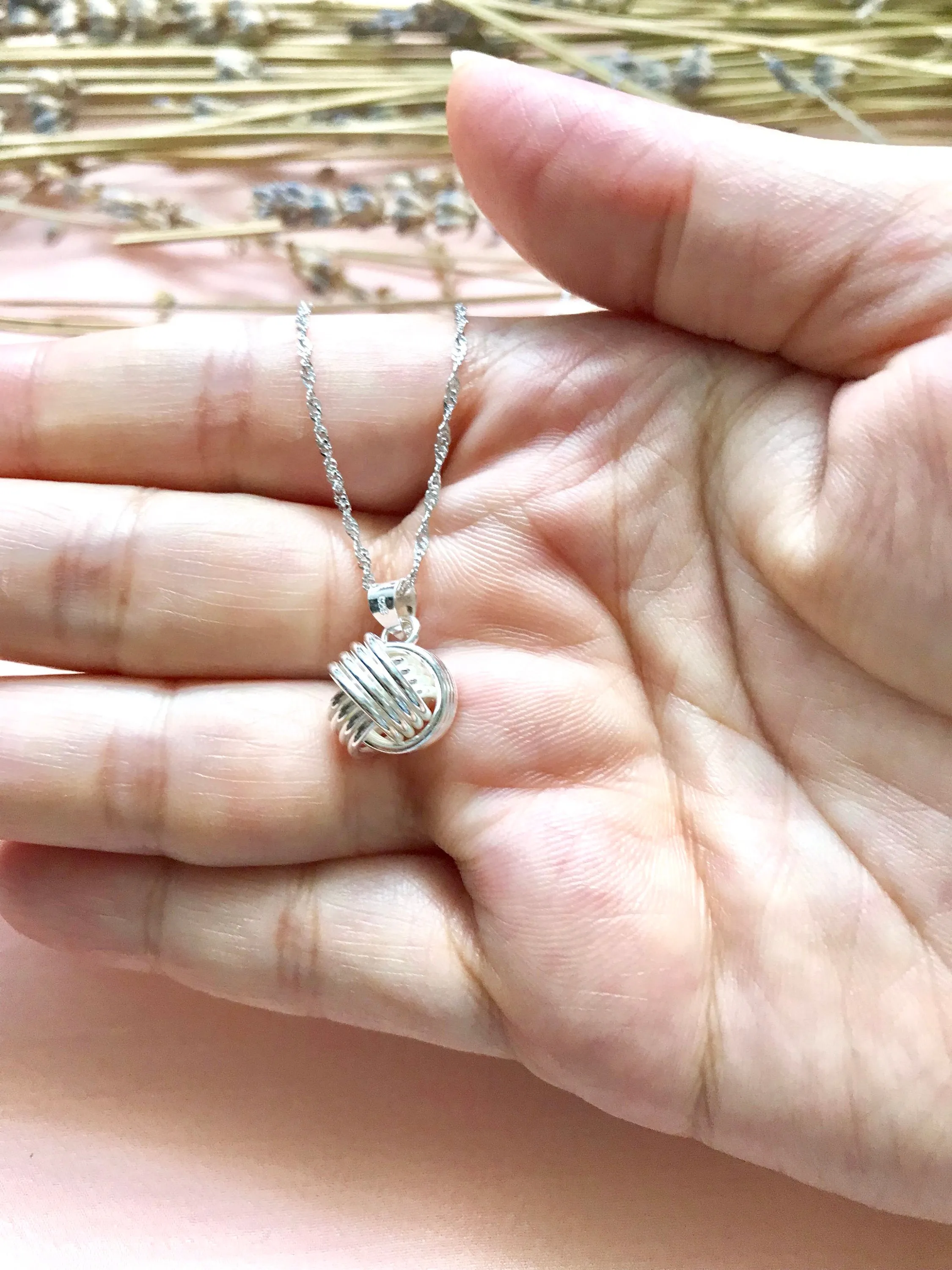 Sale! Sterling Silver knot necklace, wire ball necklace, love knot necklace, bridesmaid jewelry, yarn ball necklace,Bridesmaid gift, Gold kn