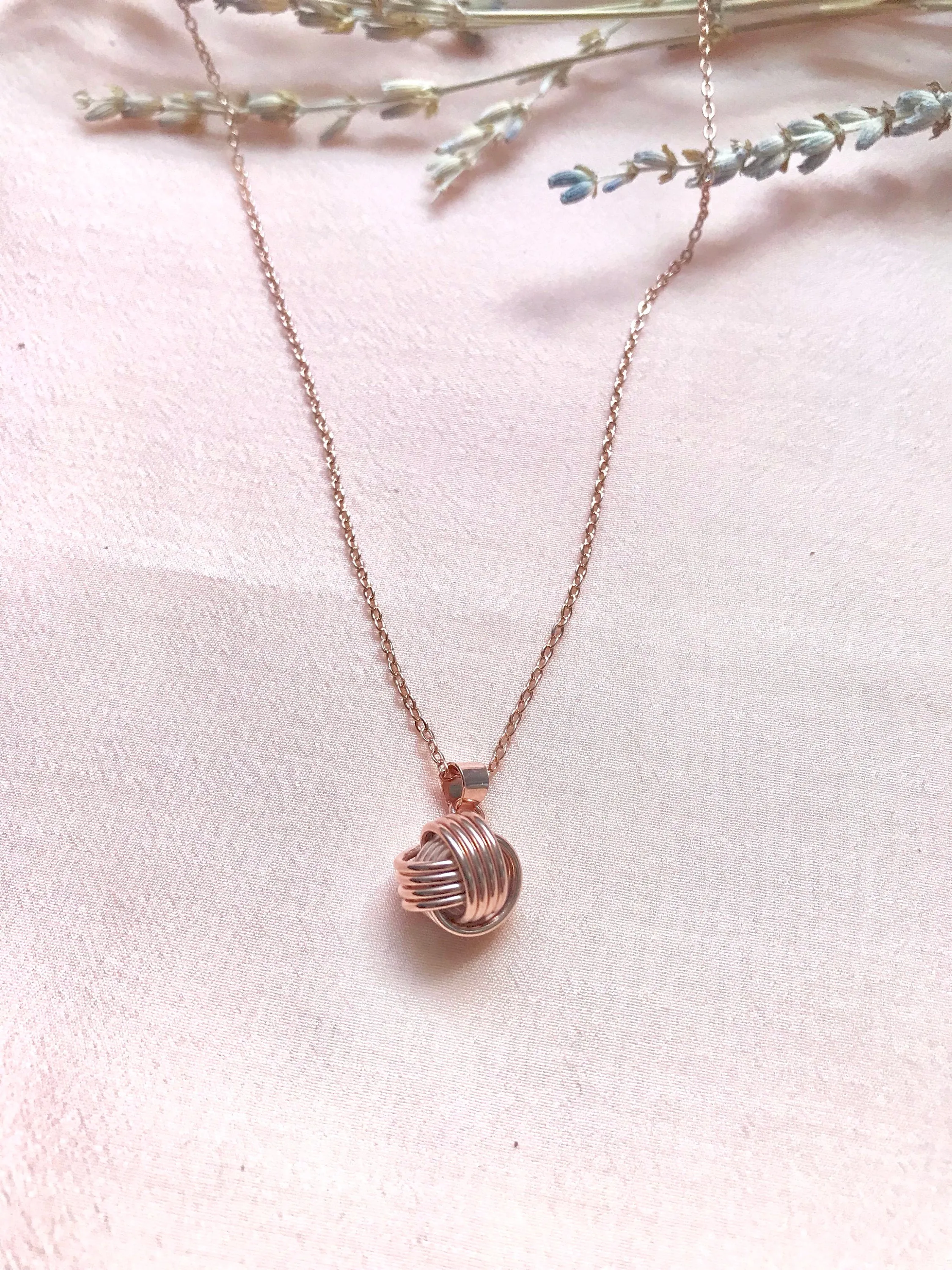 Sale! Sterling Silver knot necklace, wire ball necklace, love knot necklace, bridesmaid jewelry, yarn ball necklace,Bridesmaid gift, Gold kn