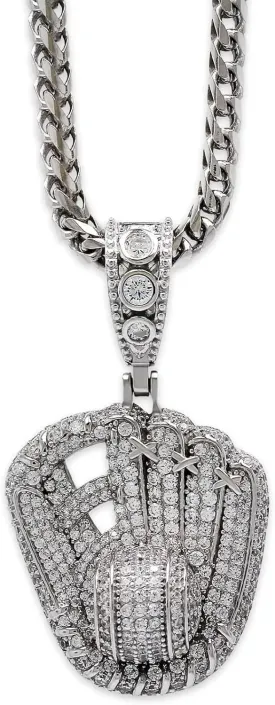 Silver Baseball Glove Pendant Necklace - 925 Sterling Silver with Cubic Zirconia Stones - Optional 2.3mm Franco Chain - Baseball Player Jewelry