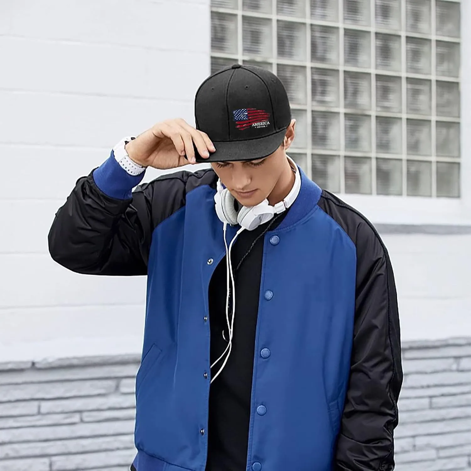 Snapback Hats for Men Flat Bill Hats for Men Black SkullHat Flat Brim Hat Fitted Hats Baseball Caps