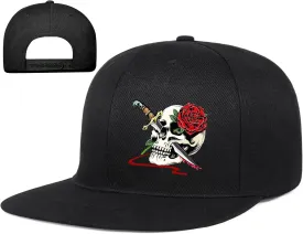 Snapback Hats for Men Flat Bill Hats for Men Black SkullHat Flat Brim Hat Fitted Hats Baseball Caps