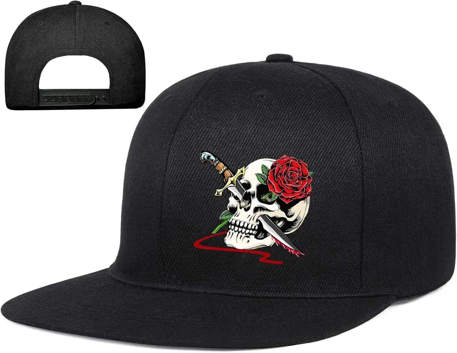 Snapback Hats for Men Flat Bill Hats for Men Black SkullHat Flat Brim Hat Fitted Hats Baseball Caps