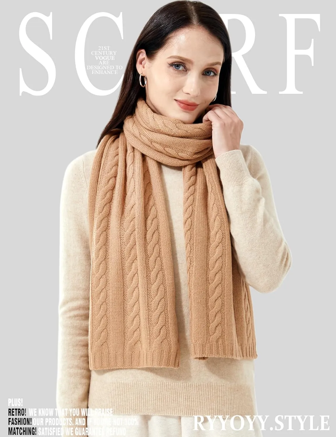 Soft Warm 100% Cashmere Scarf for Women Lightweight Luxury Cable Stitch Scarves with Gift Box