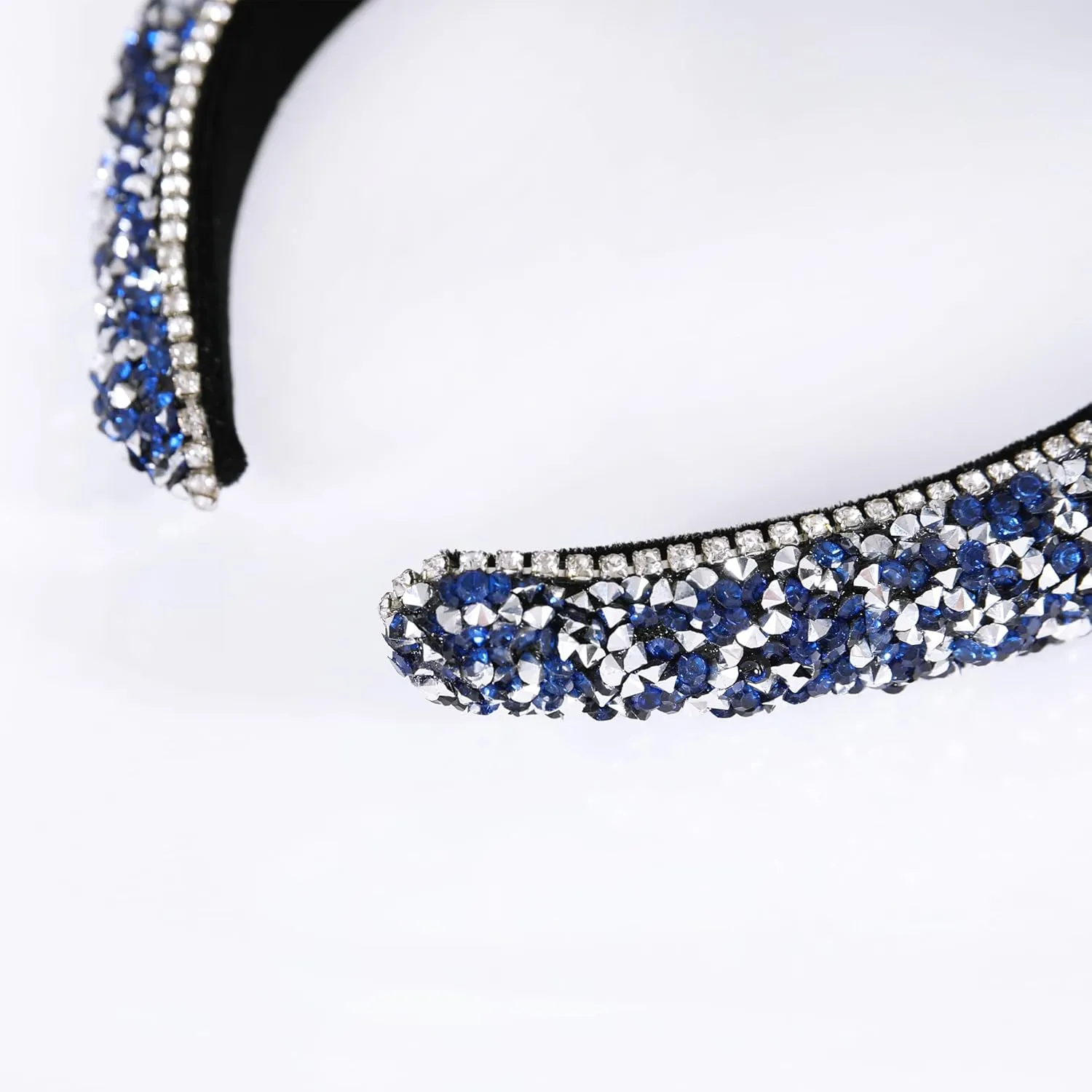 Somlatrecy Women Full Rhinestone Headband Bling Sparkle Crystal Fashion Hair Hoop Thick Padded Hairband For Parties Blue