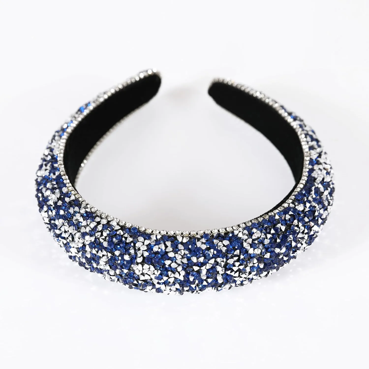 Somlatrecy Women Full Rhinestone Headband Bling Sparkle Crystal Fashion Hair Hoop Thick Padded Hairband For Parties Blue