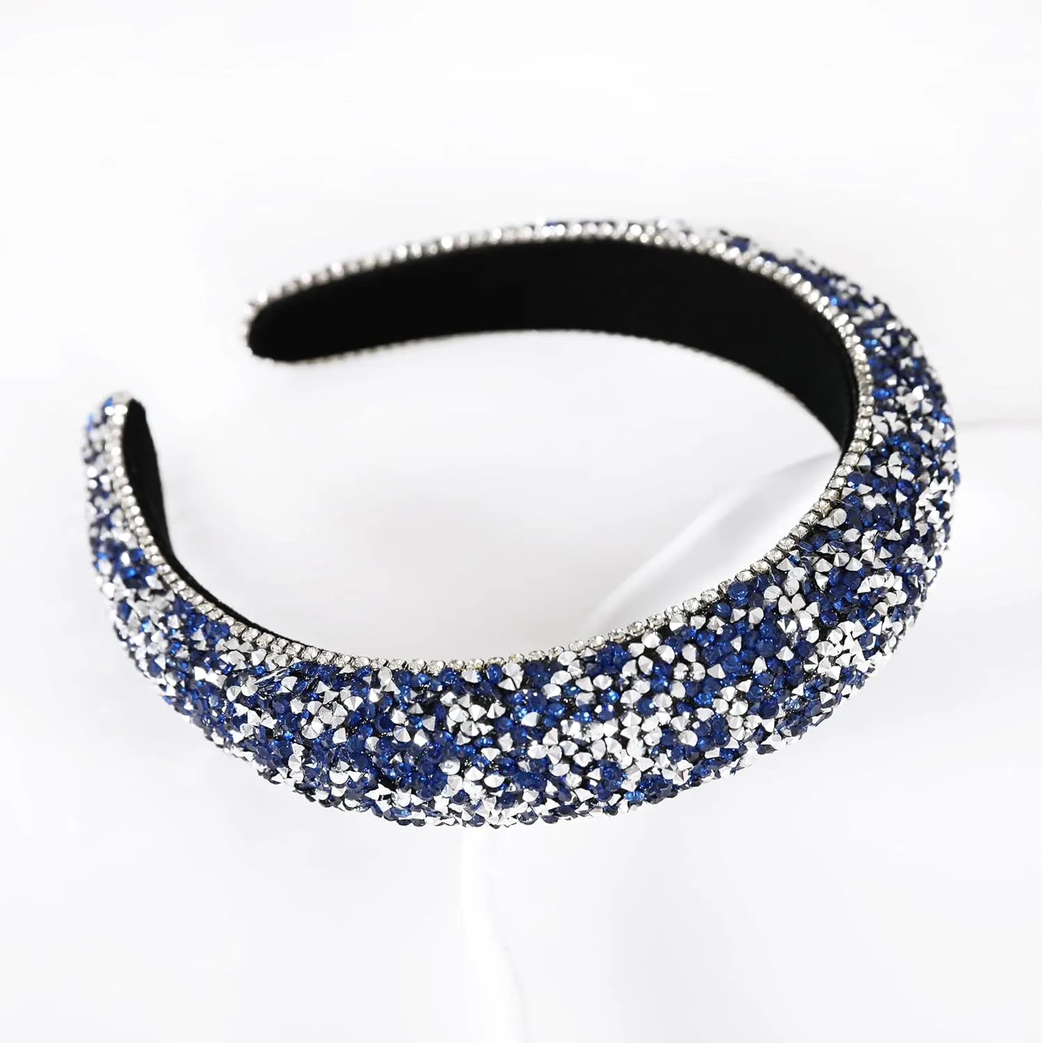 Somlatrecy Women Full Rhinestone Headband Bling Sparkle Crystal Fashion Hair Hoop Thick Padded Hairband For Parties Blue