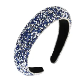 Somlatrecy Women Full Rhinestone Headband Bling Sparkle Crystal Fashion Hair Hoop Thick Padded Hairband For Parties Blue