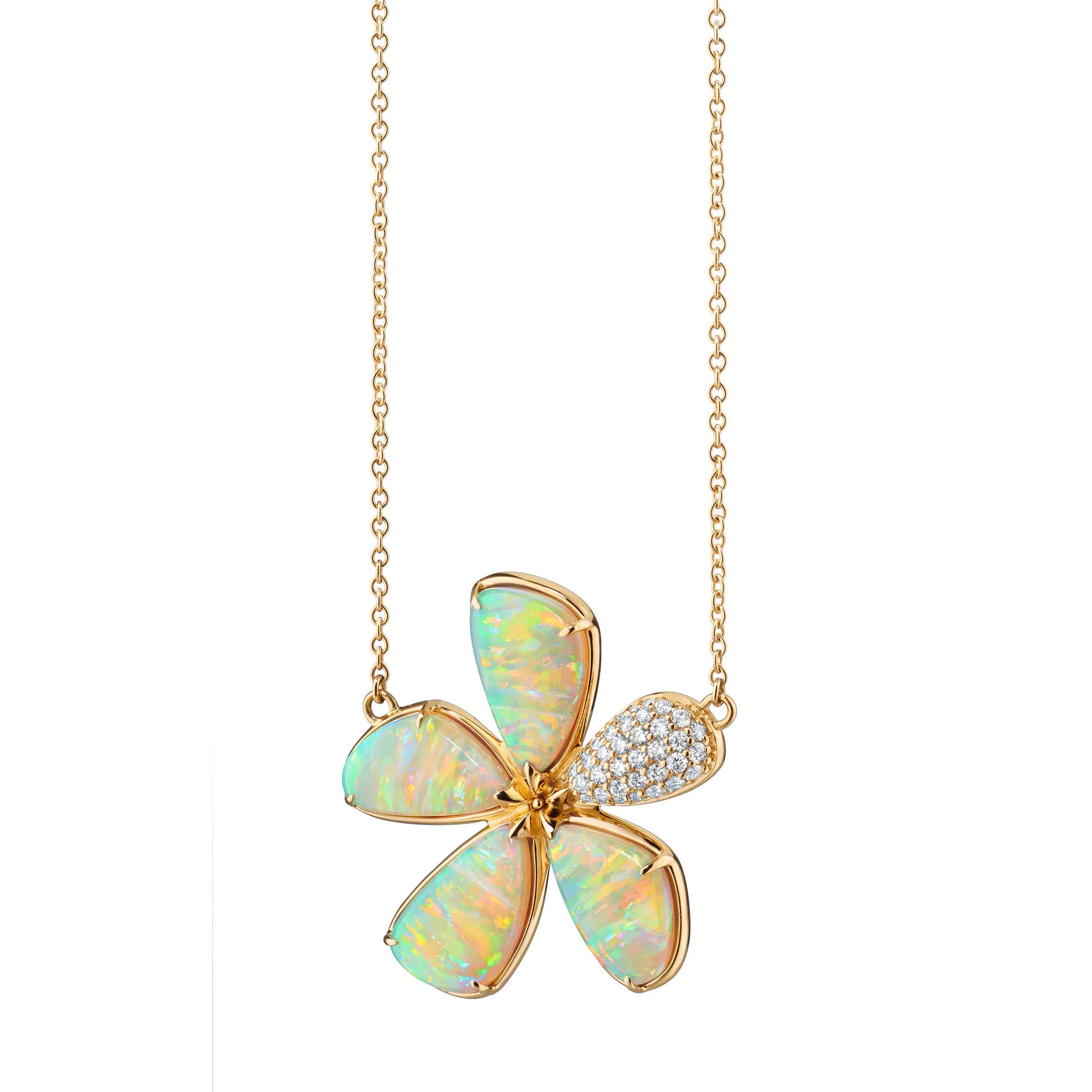 Special Edition Australian Crystal Opal and Diamond Flower Necklace