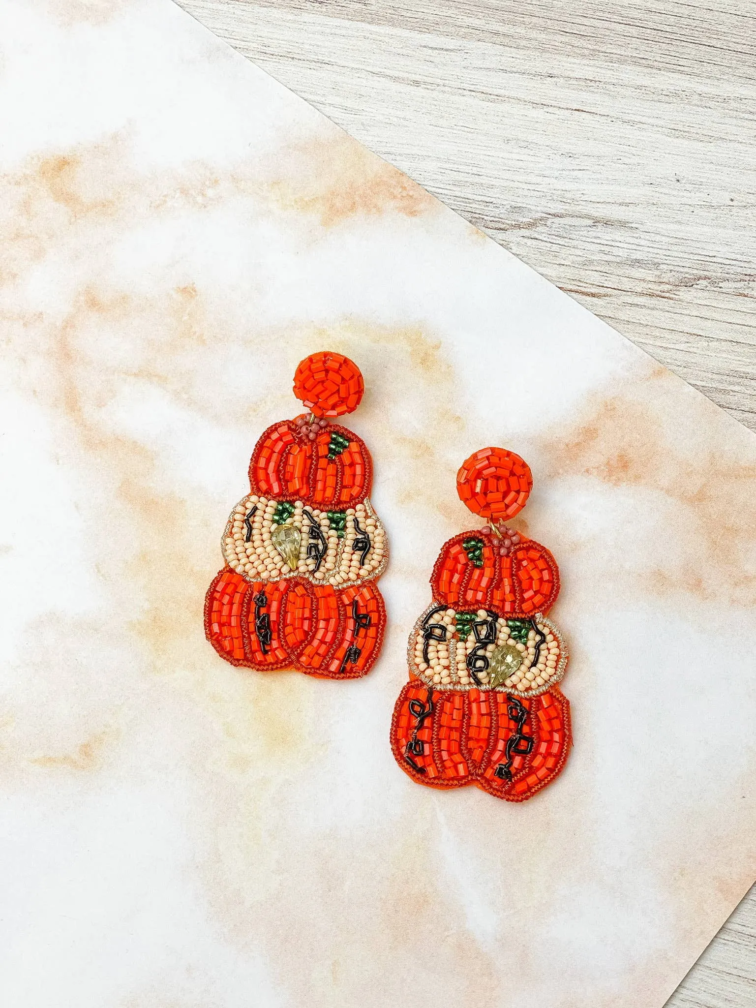 Stacked Pumpkin Beaded Statement Earrings