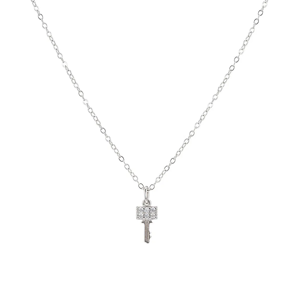 Sterling Silver CZ Key Necklace