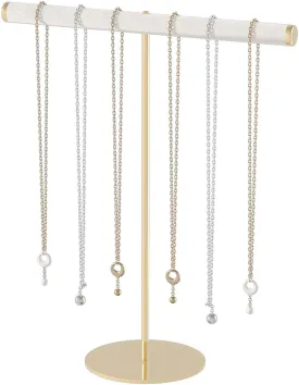 T-Bar Necklace Holder,Jewelry Chains Display Stand for Selling,Velvet Necklace Organizer Stand for Show,Jewelry Tower Tree (Beige)
