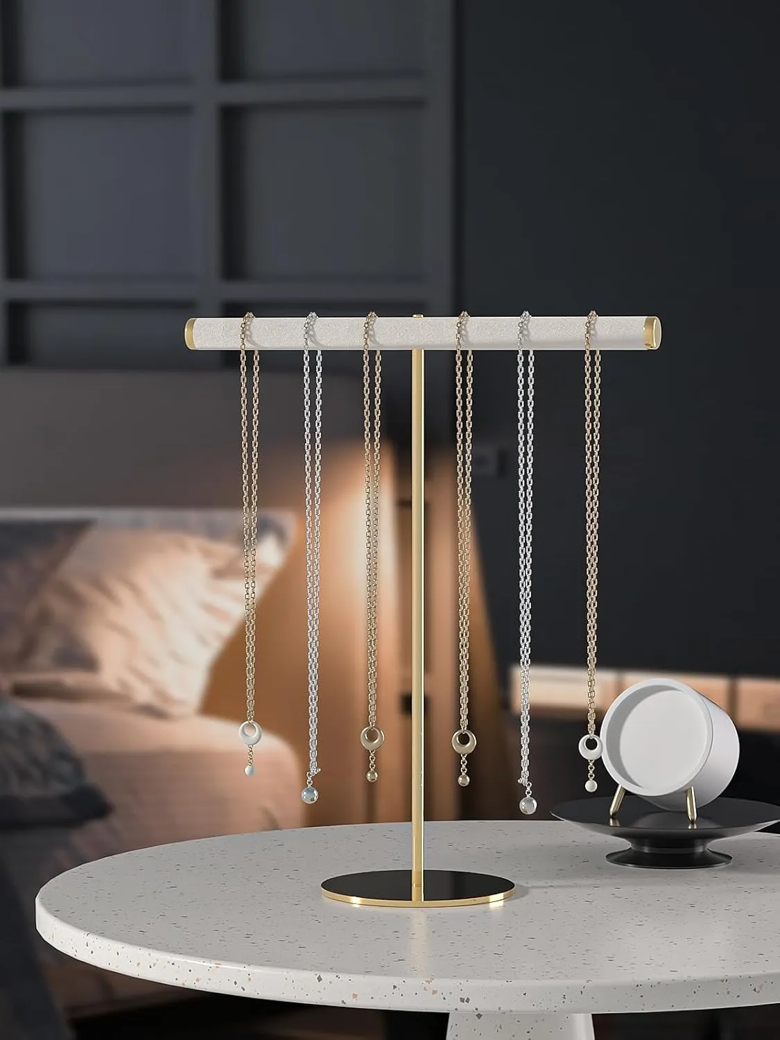 T-Bar Necklace Holder,Jewelry Chains Display Stand for Selling,Velvet Necklace Organizer Stand for Show,Jewelry Tower Tree (Beige)