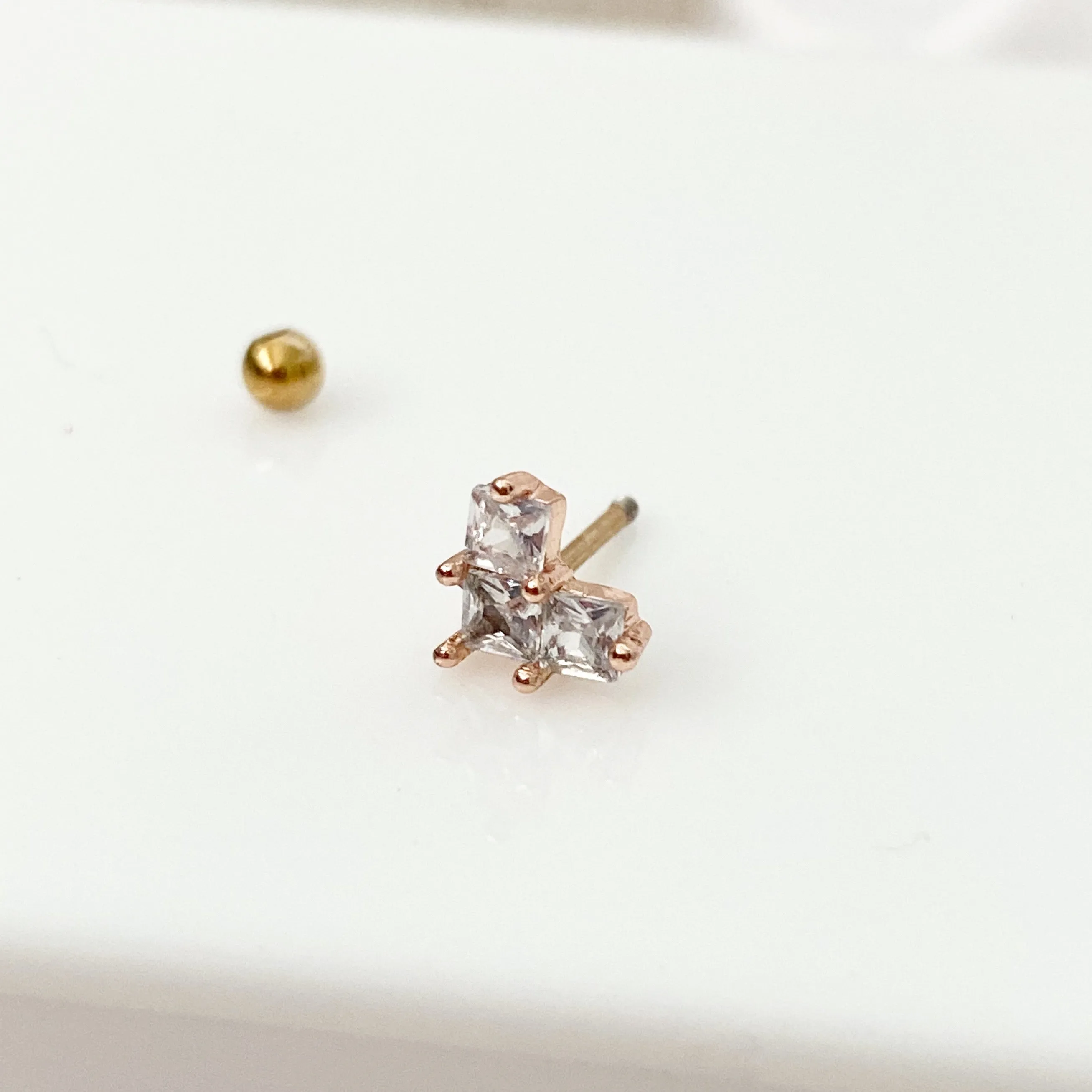 Tiny Crystal Heart Barbell Earring - Rose Gold