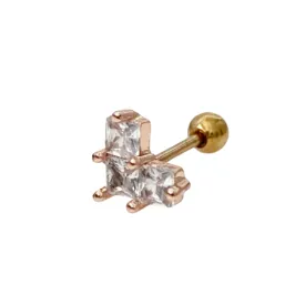 Tiny Crystal Heart Barbell Earring - Rose Gold