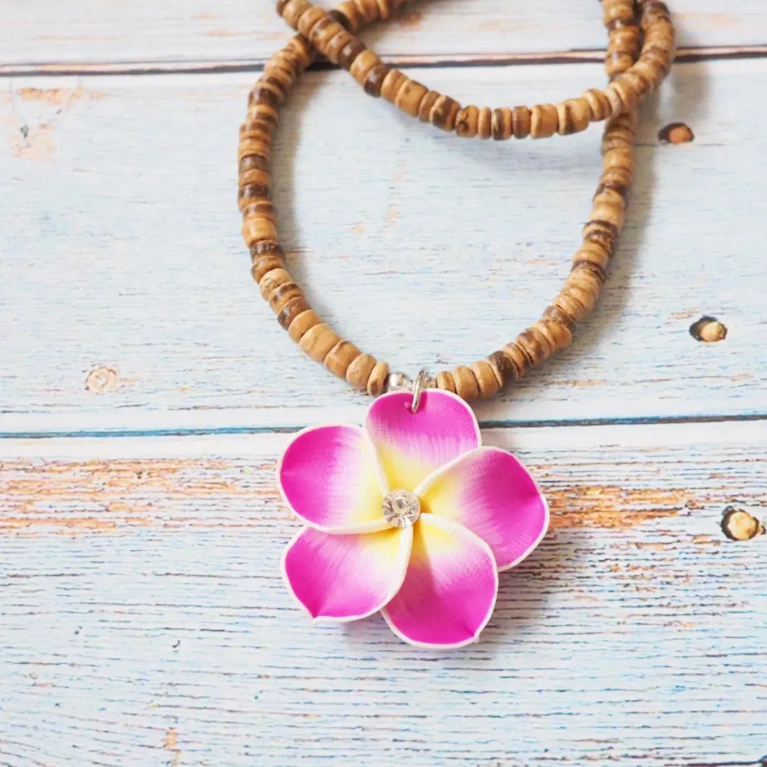 Twinkle Plumeria Pink Pendant Hawaiian Necklace