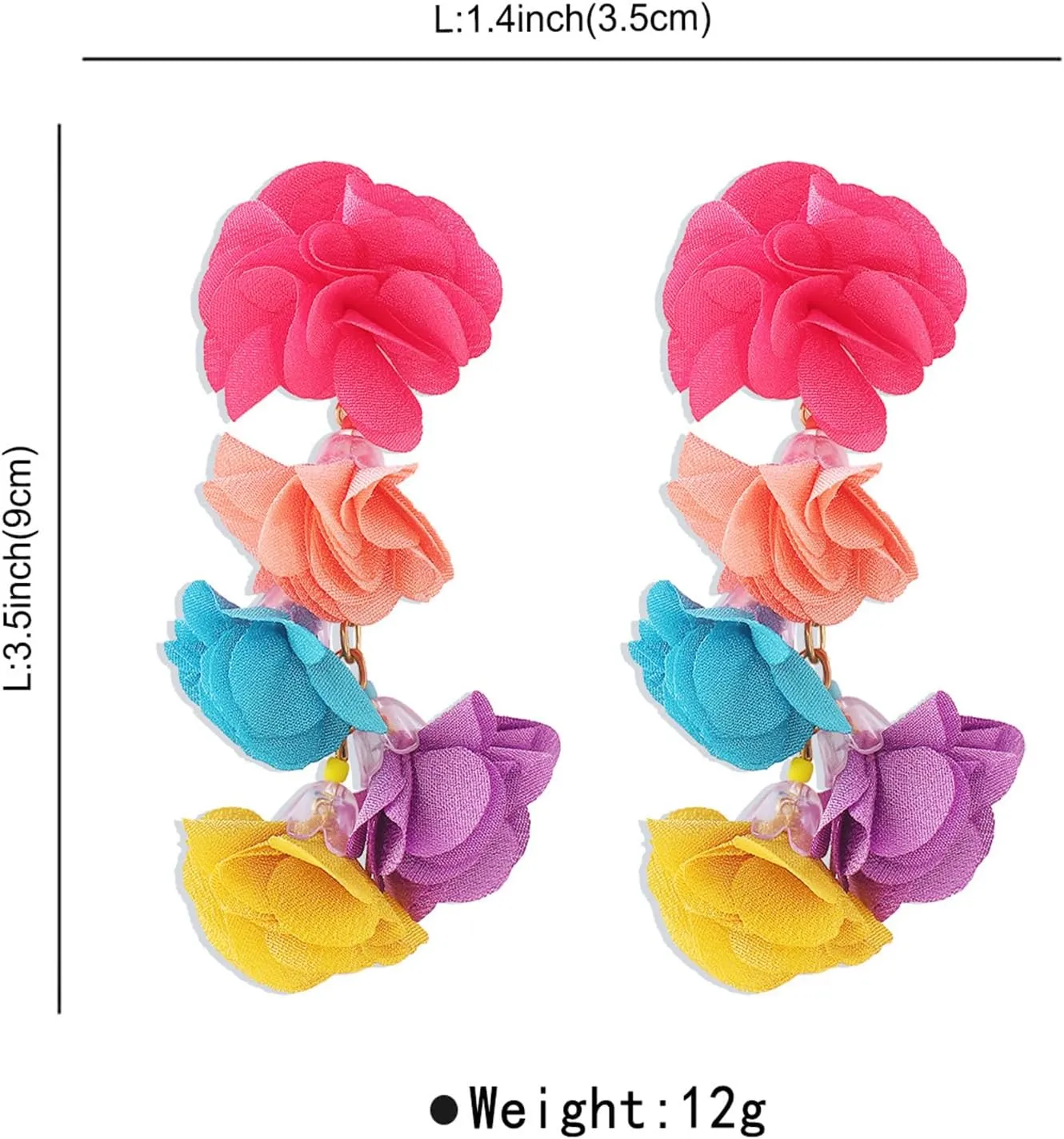 Unique Bohemia Colorful Fabric Flower Floral Tassel Dangle Drop Earrings for Women Beach