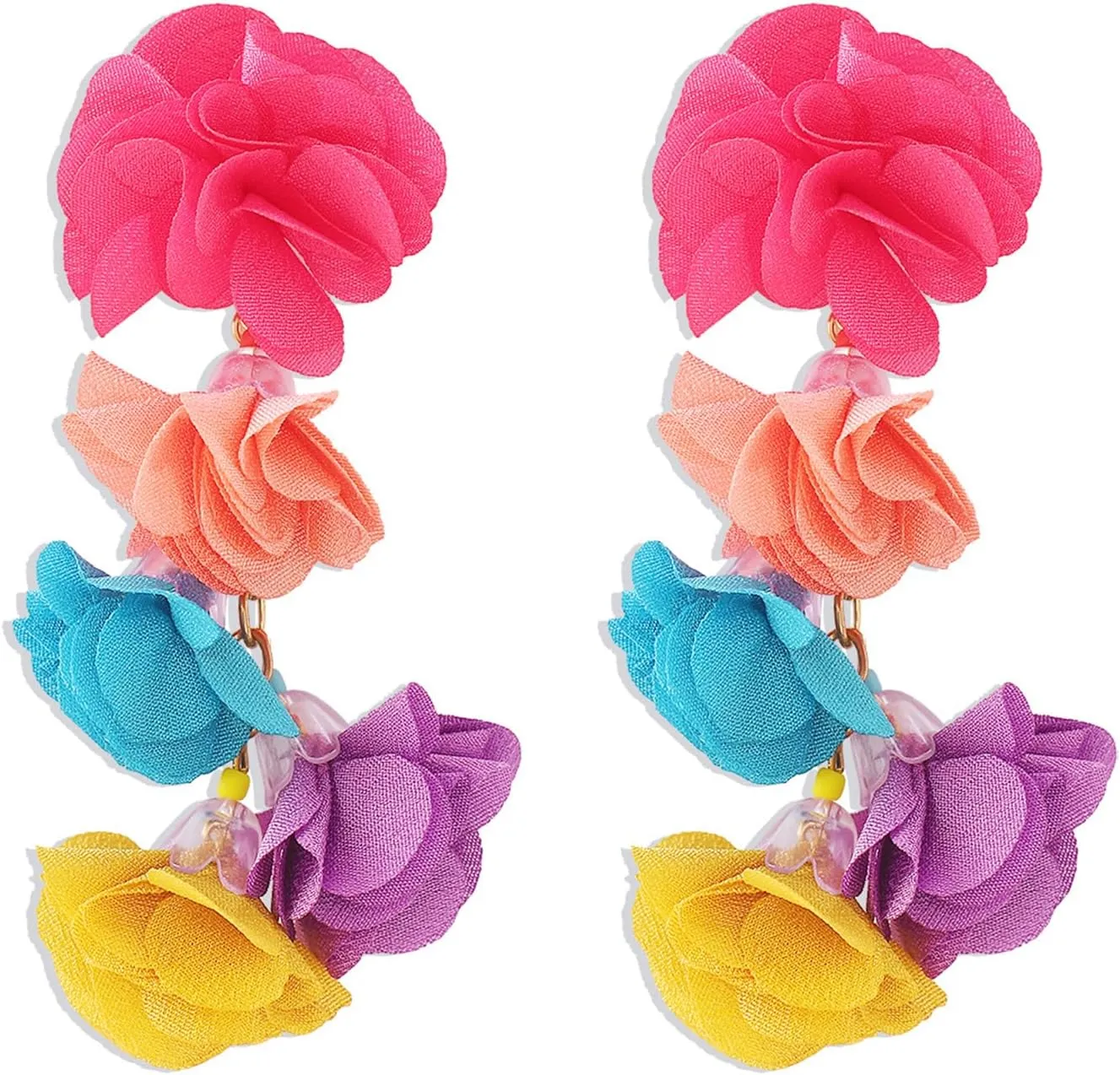 Unique Bohemia Colorful Fabric Flower Floral Tassel Dangle Drop Earrings for Women Beach