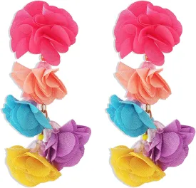 Unique Bohemia Colorful Fabric Flower Floral Tassel Dangle Drop Earrings for Women Beach
