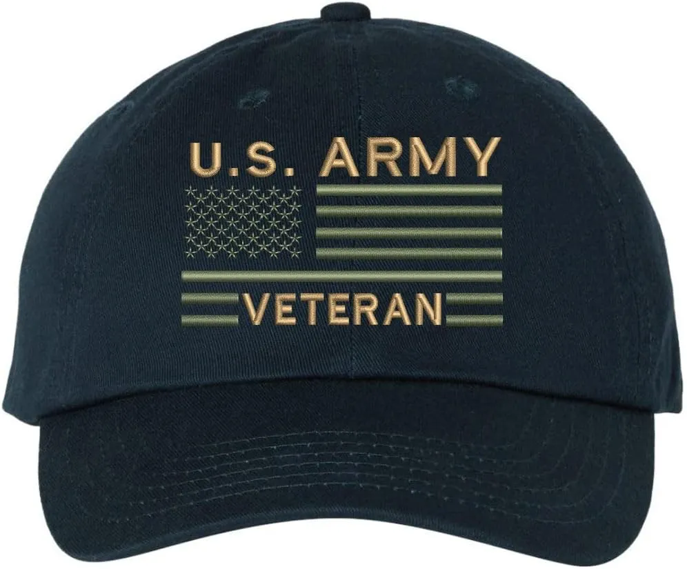 US Army Veteran USA Flag Embroidered Dad Hat Unstructured USA Army Military Vet Adjustable Baseball Cap