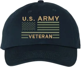 US Army Veteran USA Flag Embroidered Dad Hat Unstructured USA Army Military Vet Adjustable Baseball Cap