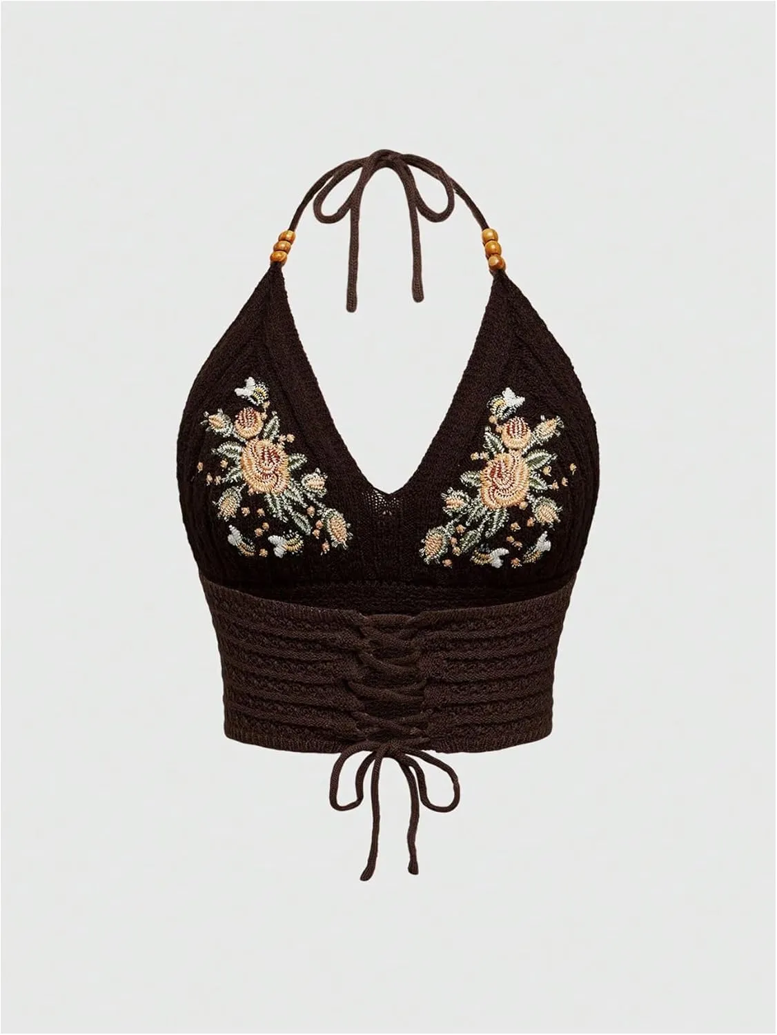 Verdusa Women's Y2k Halter Tops Gothic Clothes Summer Going Out Tops Crochet Cami Tie Boho Knit Top