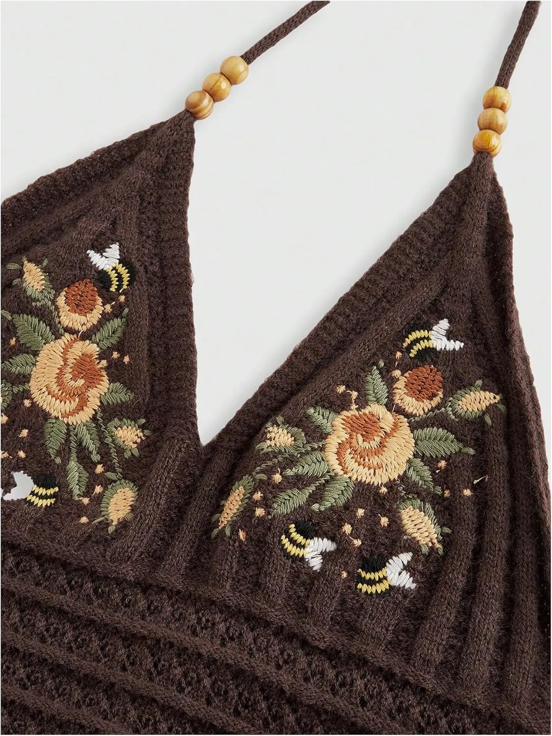 Verdusa Women's Y2k Halter Tops Gothic Clothes Summer Going Out Tops Crochet Cami Tie Boho Knit Top
