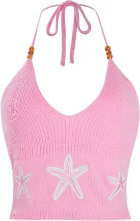 Verdusa Women's Y2k Halter Tops Gothic Clothes Summer Going Out Tops Crochet Cami Tie Boho Knit Top