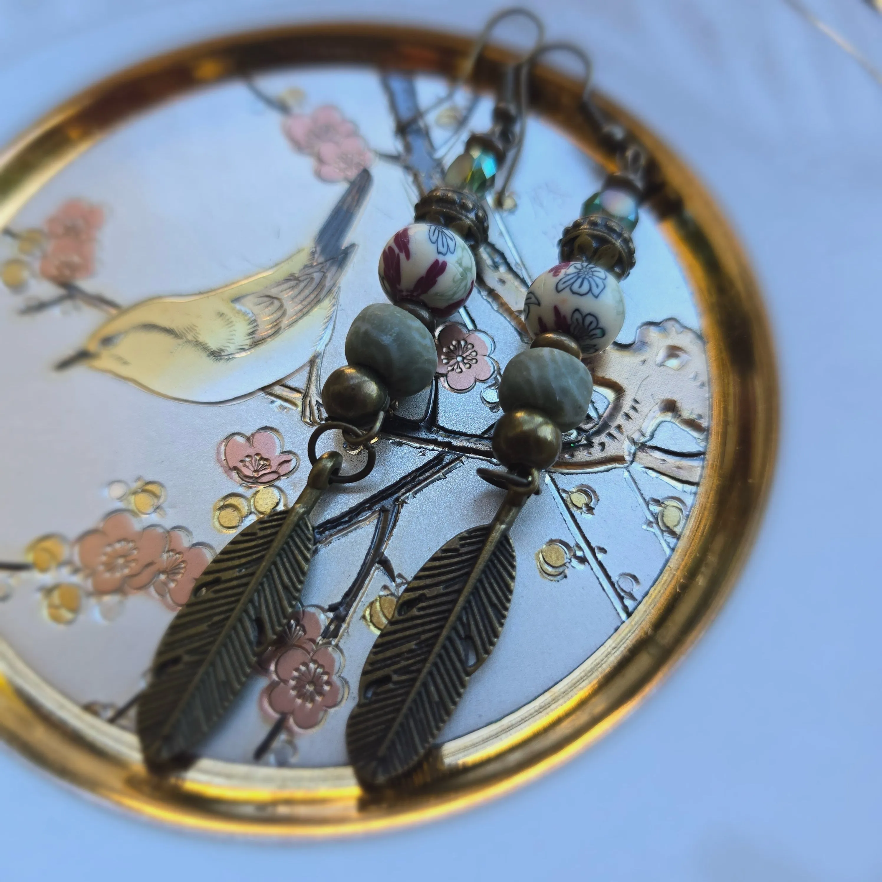 Vintage Beaded Earrings with Leaf