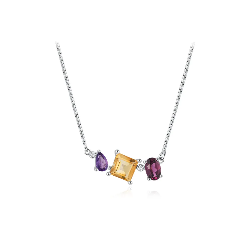 White Gold Coloured Gems with Diamond Necklace
