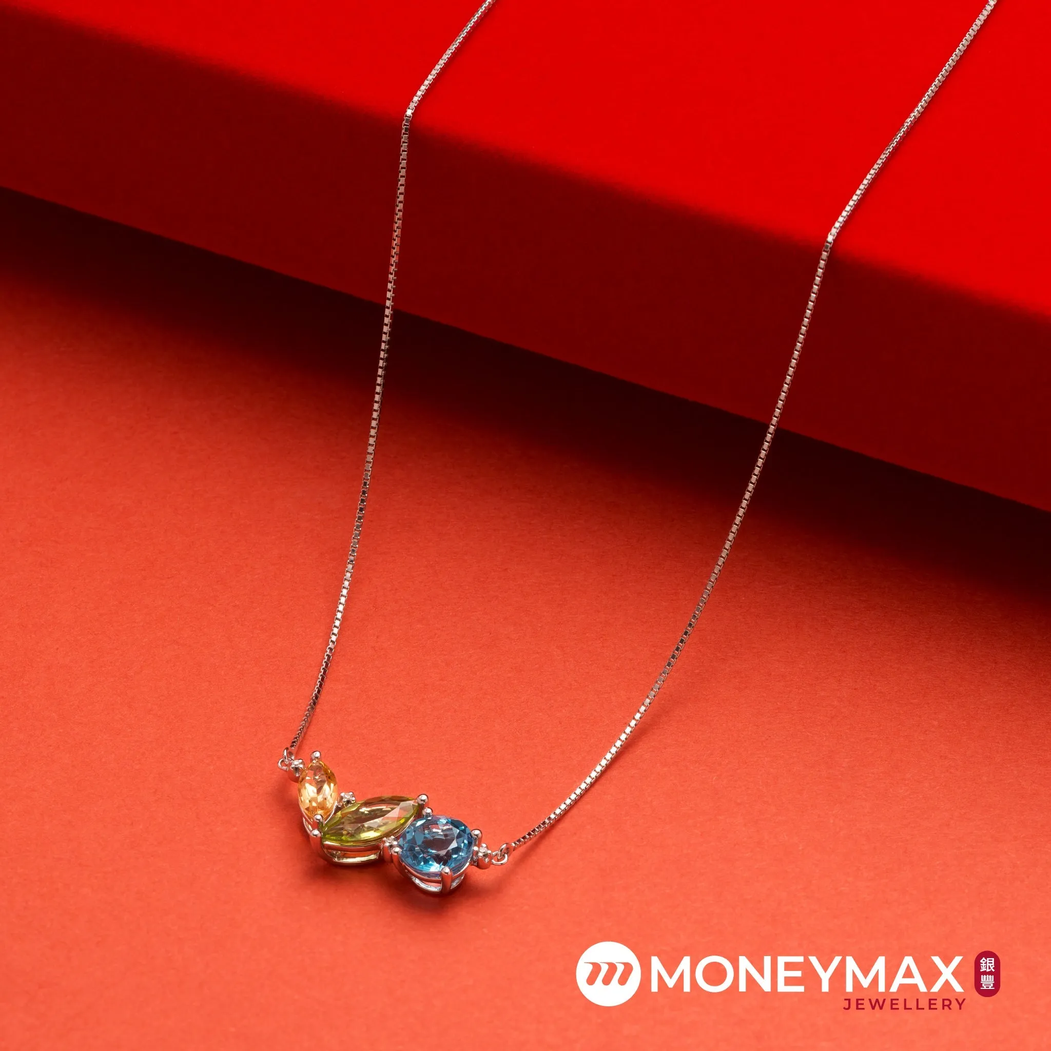White Gold Coloured Gems with Diamond Necklace