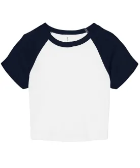 Womens micro rib raglan baby t-shirt | White/Navy